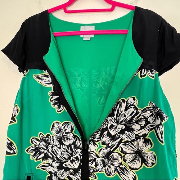 Maeve Ayame Green Black Floral Zip Front Dress Pockets Silk Corpcore Sz 14 - Picture 4 of 9